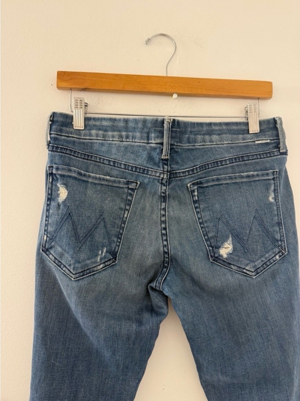 MOTHER Women's Skinny Jeans in Medium Blue Distressed